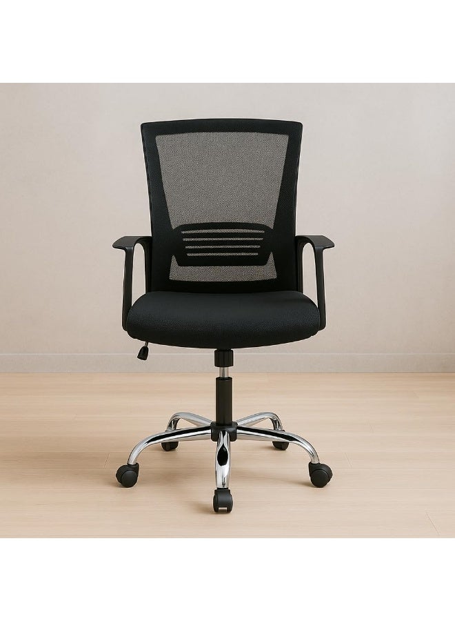 Karnak Ergonomic Mesh Office Chair with Breathable Backrest, Height Adjustable Swivel Task Chair with Armrests and Chrome Base – Black 4001 - Image 3