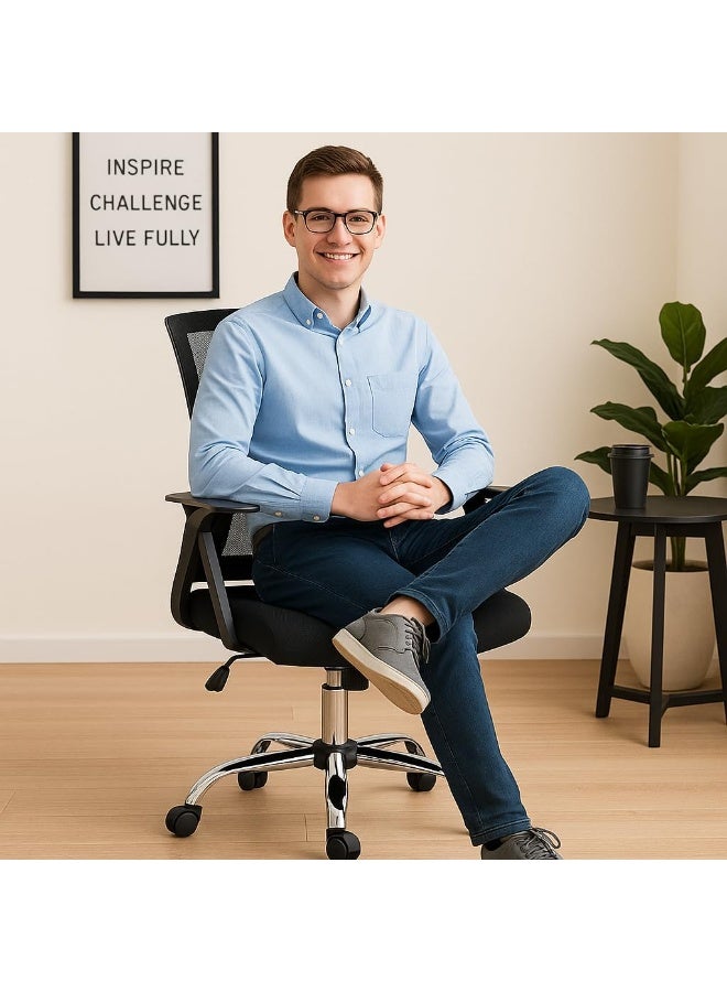 Karnak Ergonomic Mesh Office Chair with Breathable Backrest, Height Adjustable Swivel Task Chair with Armrests and Chrome Base – Black 4001 - Image 2