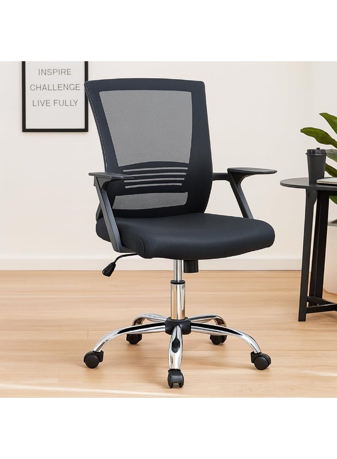 Karnak Ergonomic Mesh Office Chair with Breathable Backrest, Height Adjustable Swivel Task Chair with Armrests and Chrome Base – Black 4001 - Image 1