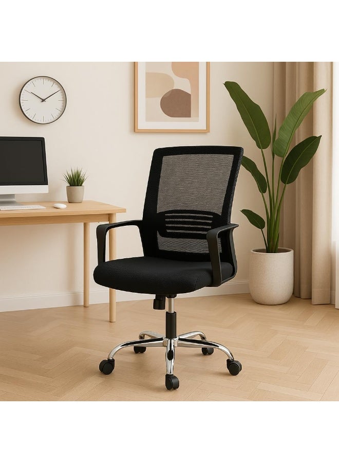 Karnak Ergonomic Mesh Office Chair with Breathable Backrest, Height Adjustable Swivel Task Chair with Armrests and Chrome Base – Black 4001 - Image 4