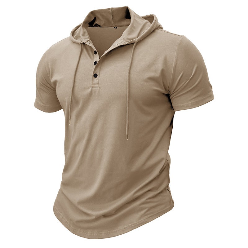 Mens Fitness Hooded Tee Sports Short Sleeve Black  - Image 3