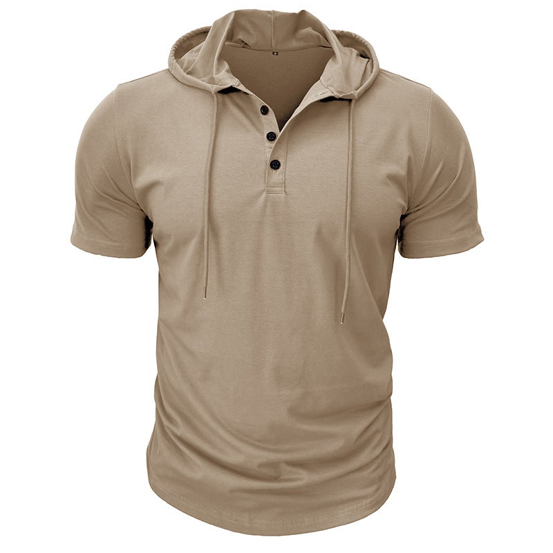Mens Fitness Hooded Tee Sports Short Sleeve Black  - Image 4