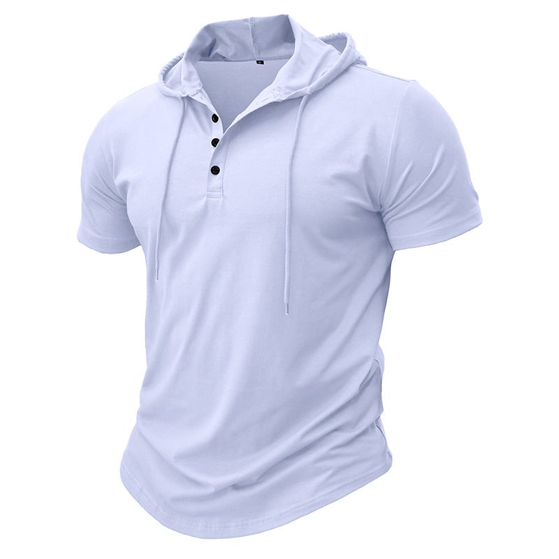 Mens Fitness Hooded Tee Sports Short Sleeve Black  - Image 2