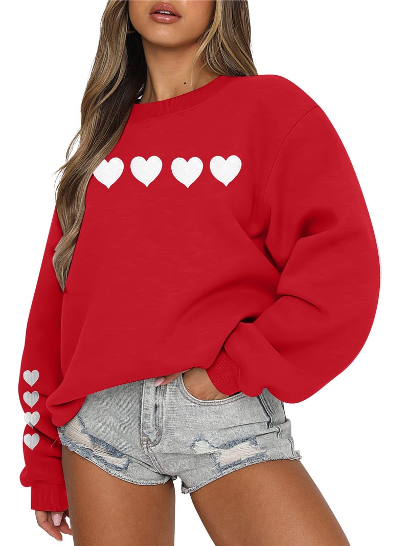 MYHALF Valentines Day Sweatshirts Valentine Shirts: Womens Love Heart Long Sleeve Tops Oversized Patch Crewneck Pullover - Image 2