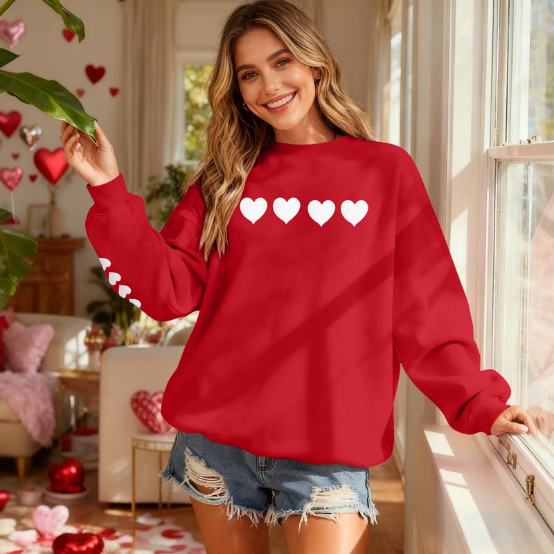 MYHALF Valentines Day Sweatshirts Valentine Shirts: Womens Love Heart Long Sleeve Tops Oversized Patch Crewneck Pullover - Image 3