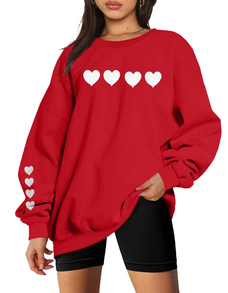 MYHALF Valentines Day Sweatshirts Valentine Shirts: Womens Love Heart Long Sleeve Tops Oversized Patch Crewneck Pullover - Image 1
