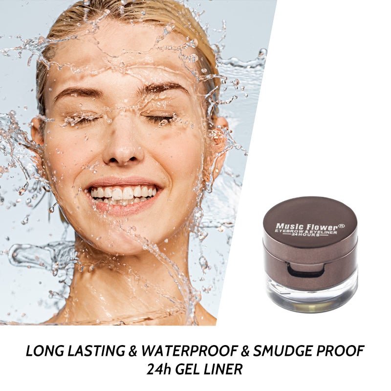 Music Flower Gel Eyeliner Eyebrow Powder, Black and Brown Waterproof Smudgeproof Long Lasting Makeup Eyeliner Gel with Brush Mirror, 0.49 Ounce, Pack of 2 - Image 3
