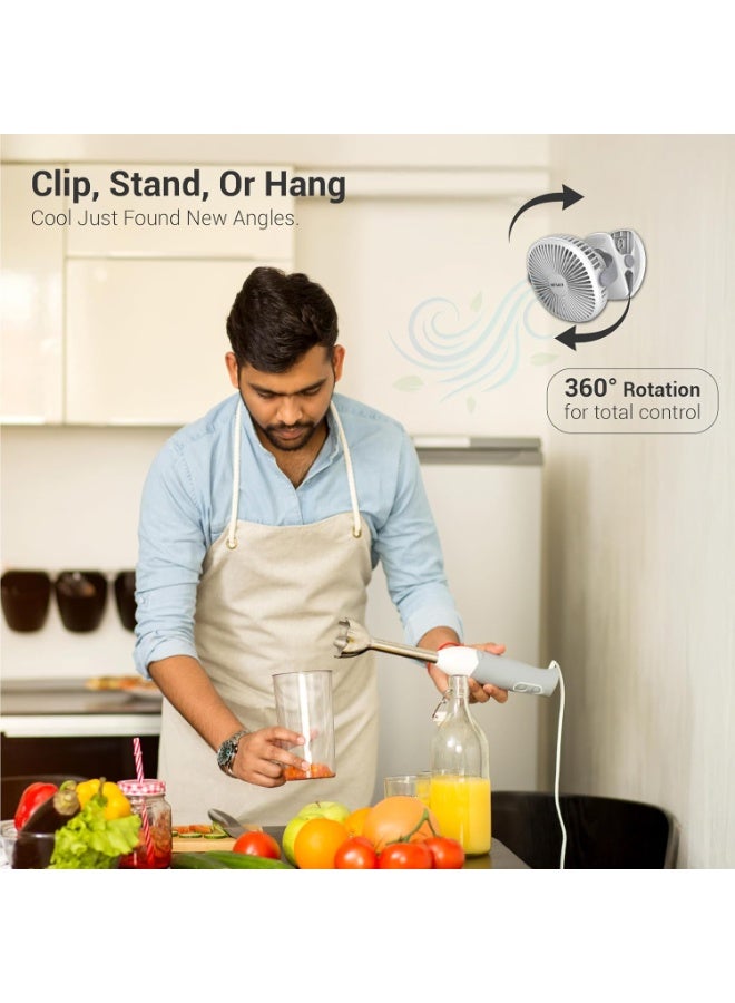 Dylect® Briza Clip Mate Rechargeable Fan | 2000mAh Battery | 8H Runtime | TruSilent BLDC Motor | 3-Speed | 360° Rotation | MICRO-B | Clip & Wall-Mount Fan | Home/Office/Home/Travel | White - Image 4