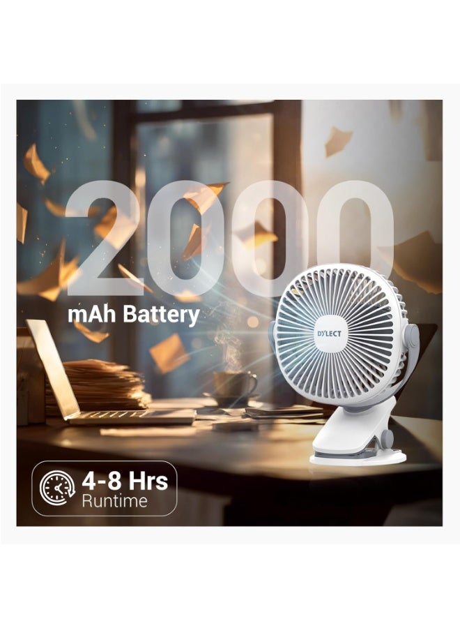 Dylect® Briza Clip Mate Rechargeable Fan | 2000mAh Battery | 8H Runtime | TruSilent BLDC Motor | 3-Speed | 360° Rotation | MICRO-B | Clip & Wall-Mount Fan | Home/Office/Home/Travel | White - Image 5