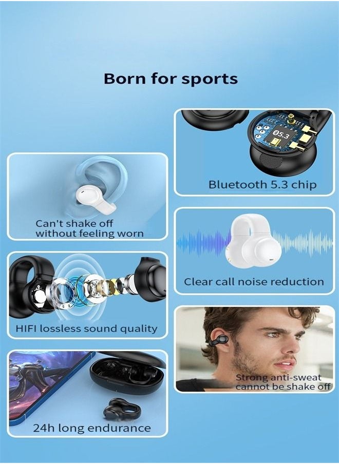 M MIAOYAN - TWS Ear Clip Earphones True Wireless Bluetooth Sports Music Earbuds Headphones White - Image 1
