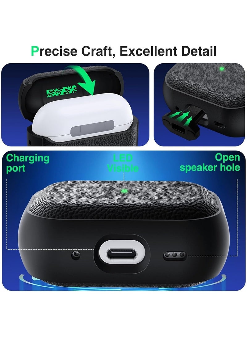 جراب AirPods Pro 3 (إصدار 2025)، غطاء حماية ضد السقوط مع سلسلة مفاتيح، متوافق مع الجيل الثالث، جلد صناعي بملمس الليتشي، وحافظة TPU مضادة للصدمات - Image 3