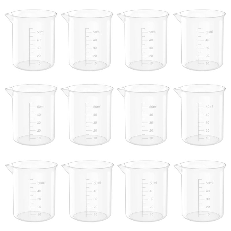 Goiio 17 Oz Transparent Lab Measuring Cup 50ml Plastic Beaker Cups for Science Experiment Liquid Measuring 12 Pcs 