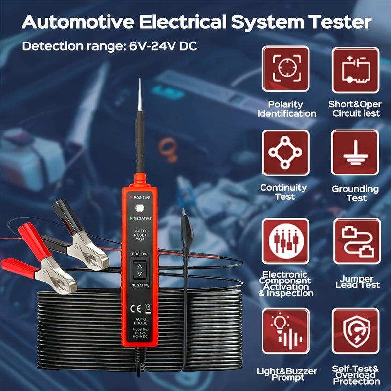 Green Power Circuit Probe Tester 6 24V DC Automotive Test Lamp Short Circuit And Continuity Detector With Overload Protection - Image 3