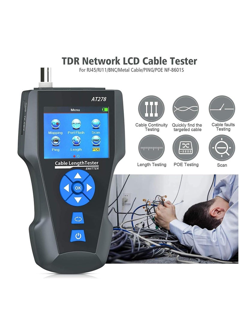 Generic Network Cable Tester, AT278 TDR Multi-functional LCD Tracker For RJ45, RJ11, BNC, Metal Cable, PING/POE NF-8601S  - Image 2