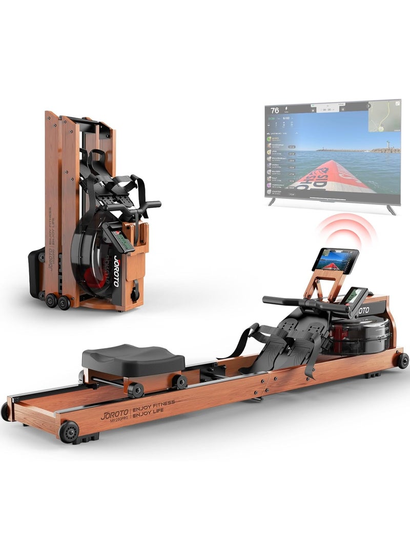 JOROTO Water Rowing Machines for Home Use,Foldable Rowing Machine Oak Wood Rower Machine with Large Water Tank,350LBS Weight Capacity,Bluetooth Monitor,Tablet Holder - Image 1
