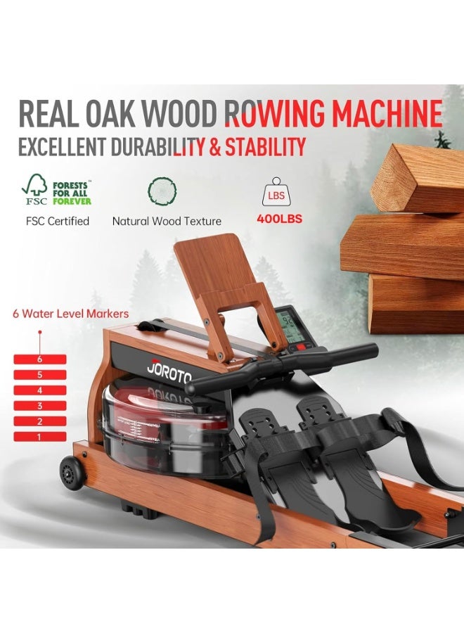 JOROTO Water Rowing Machines for Home Use,Foldable Rowing Machine Oak Wood Rower Machine with Large Water Tank,350LBS Weight Capacity,Bluetooth Monitor,Tablet Holder - Image 2