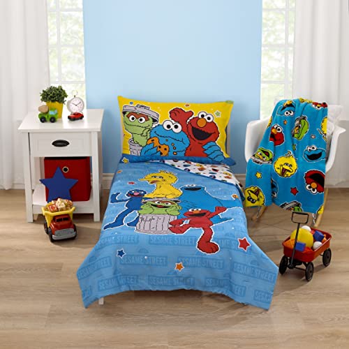 NoJo Sesame Street Come and Play Blue, Green, Red and Yellow, Elmo, Big Bird, Cookie Monster, and Oscar The Grouch Toddler Blanket - Image 5