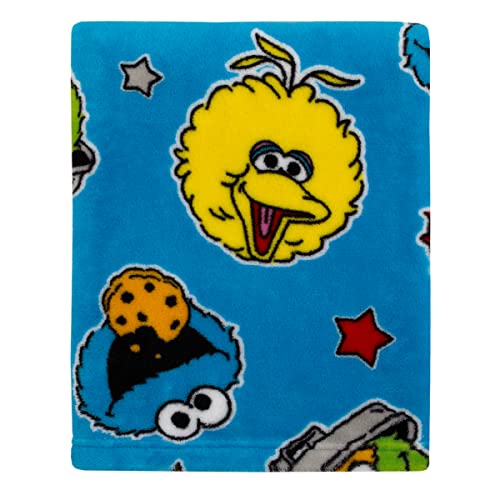NoJo Sesame Street Come and Play Blue, Green, Red and Yellow, Elmo, Big Bird, Cookie Monster, and Oscar The Grouch Toddler Blanket - Image 1