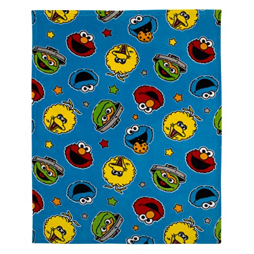 NoJo Sesame Street Come and Play Blue, Green, Red and Yellow, Elmo, Big Bird, Cookie Monster, and Oscar The Grouch Toddler Blanket - Image 2