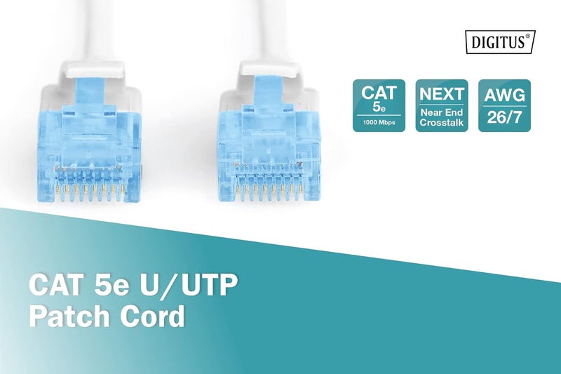 DIGITUS LAN Cable Cat 5e - 3m - U/UTP Unshielded - White | 1Gbps - PVC Jacket - AWG 26/7 - RJ45 Network Cable Patch Cable - Compatible with Cat 6A and Cat 5e - Image 4