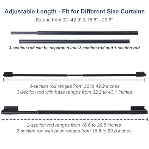 LEVOSHUA 16.6-42.9 Inches Adjustable Magnetic Curtain Rod for Metal Door, 2 Sizes in 1 Extend from 16.6-29.6 inches or 32-42.9 inches, Strong Magnet Holder for Cafe Sash Curtain, Black 1 Pack - Image 4