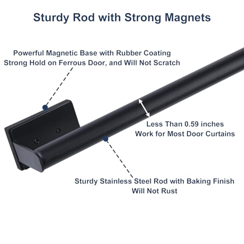LEVOSHUA 16.6-42.9 Inches Adjustable Magnetic Curtain Rod for Metal Door, 2 Sizes in 1 Extend from 16.6-29.6 inches or 32-42.9 inches, Strong Magnet Holder for Cafe Sash Curtain, Black 1 Pack - Image 5
