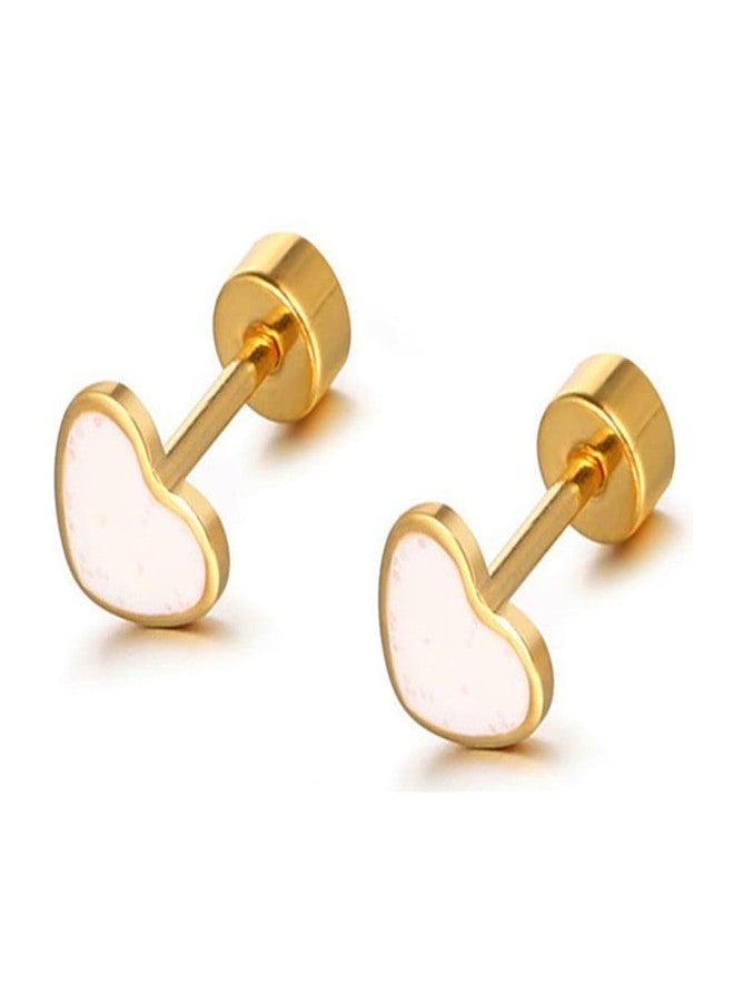 Dtja 18g Titanium Heart Love Earrings for Women Girls 14k Gold Plated Stainless Steel Hypoallergenic Cute Tiny Sequins Stud Cartilage Tragus Screw Back Post Piercing Sensitive Ear, Metal, No Gemstone - Image 1