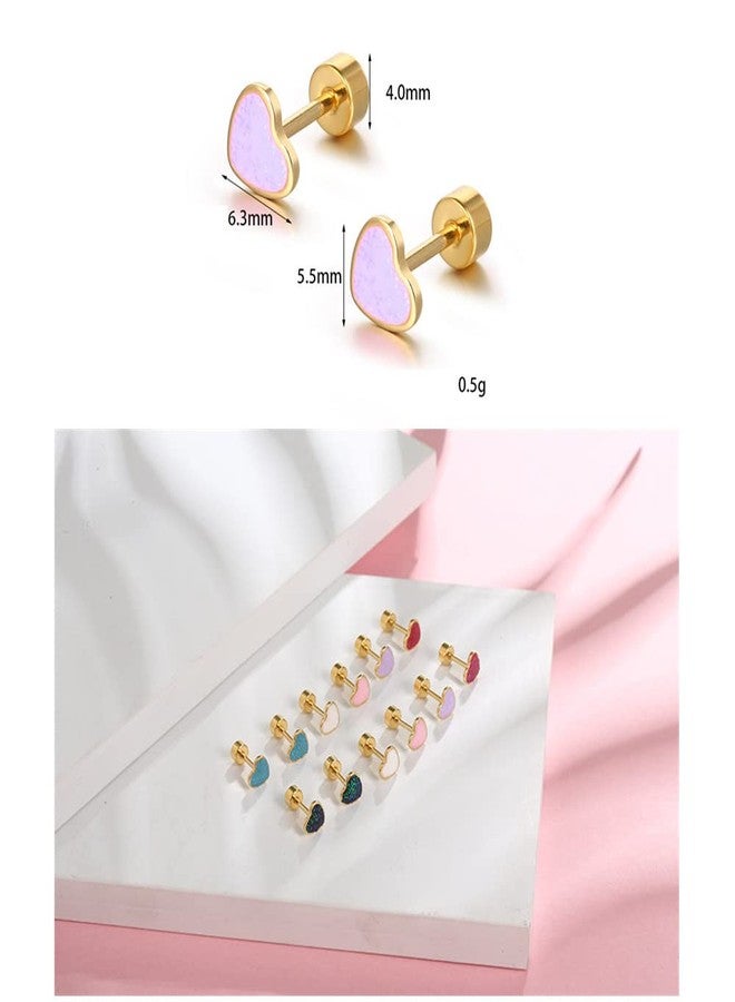 Dtja 18g Titanium Heart Love Earrings for Women Girls 14k Gold Plated Stainless Steel Hypoallergenic Cute Tiny Sequins Stud Cartilage Tragus Screw Back Post Piercing Sensitive Ear, Metal, No Gemstone - Image 5