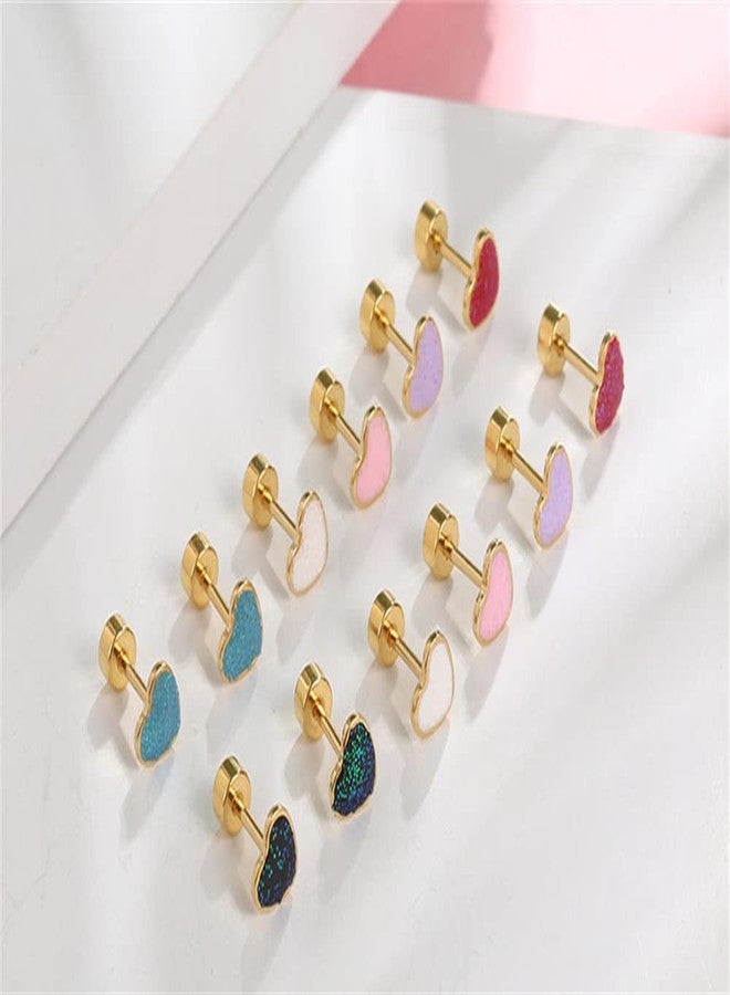 Dtja 18g Titanium Heart Love Earrings for Women Girls 14k Gold Plated Stainless Steel Hypoallergenic Cute Tiny Sequins Stud Cartilage Tragus Screw Back Post Piercing Sensitive Ear, Metal, No Gemstone - Image 4