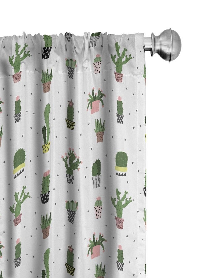 Lunarable Succulent Window Curtain Panels 4 Pack, Repetitive Pattern of Polka Dots and Cactus Plants in Pots, Lightweight Set with Rod Pocket, 4 Panels of - 28"x63", Reseda Green Multicolor - Image 3