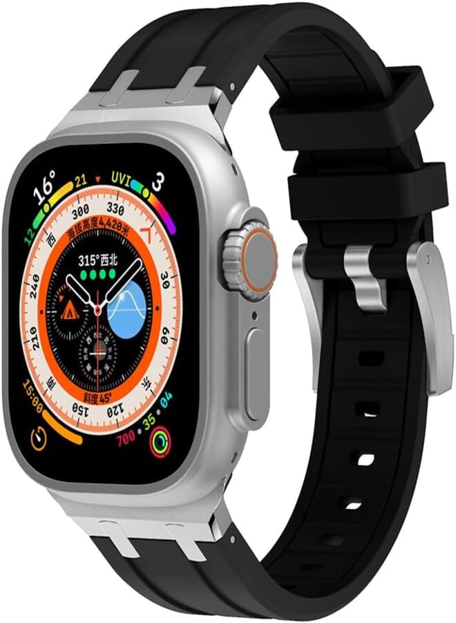 MRYUESG Compatible with Apple Watch Ultra 2 Band for Men, Silicone Strap and Stainless Steel Buckle Designed for iPhone Watch, Fit iWatch Bands Ultra Series 9 8 7 6 5 4 3 2 1 SE 