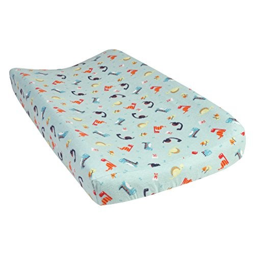 Trend Lab Dinosaurs Deluxe Flannel Changing Pad Cover - Dinosaurs Scatter Print Cotton Flannel, Blue, Orange, Red, Green, Fully Elasticized, 6 in Deep Pockets, Fits Standard Changing Pad 16 in x 32 in - Image 2