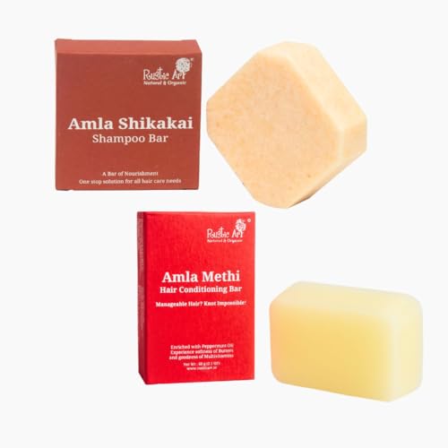 Rustic Art Amla Shikakai Shampoo Bar + Amla Methi Conditioning Bar | Herbal 2-Step Hair Fall Control & Nourishment | Sulphate & Paraben Free - Image 1
