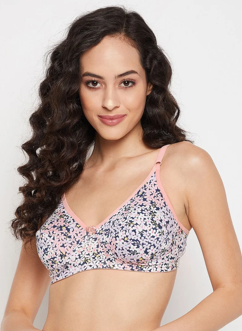 كلوفيا Clovia Non-Padded Non-Wired Full Cup Floral Print Bra In Navy - Cotton