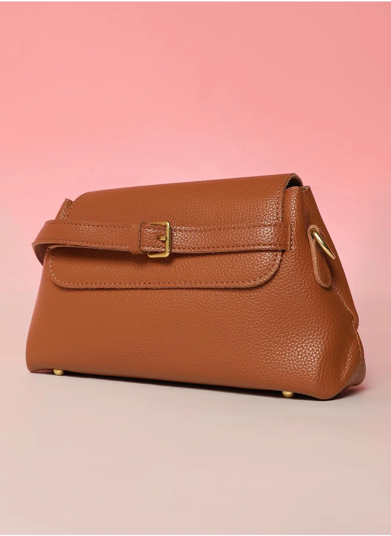 Haute Sauce Solid Magnet Lock Regular Vegan Leather Sling Bag with Detachable Strap For Women