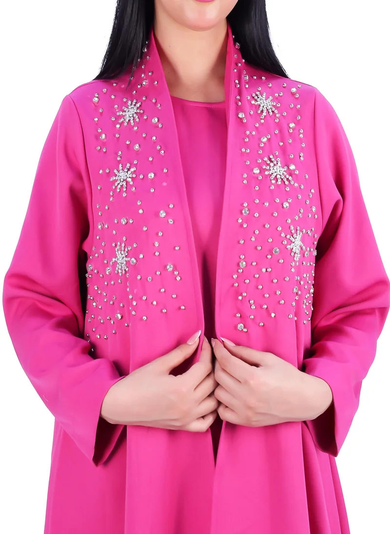 ان لاف Two piece dress made from Barbie crepe fabric, adorned with delicate pearl embroidery.