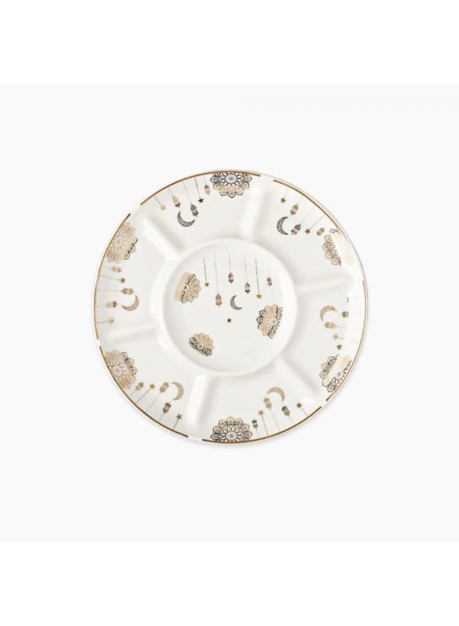 Zinnia Rosa By Zinnia  Porcelain Golden Decorations Divided Serving Plate 30 Cm 7 Compartments