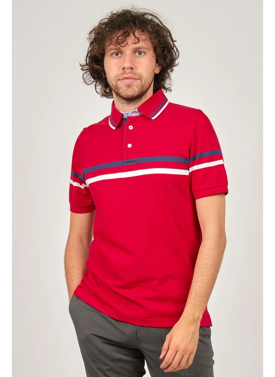Desen Triko Pattern Knitwear Men's Polo Collar Striped Detailed T-Shirt 0249814 Red