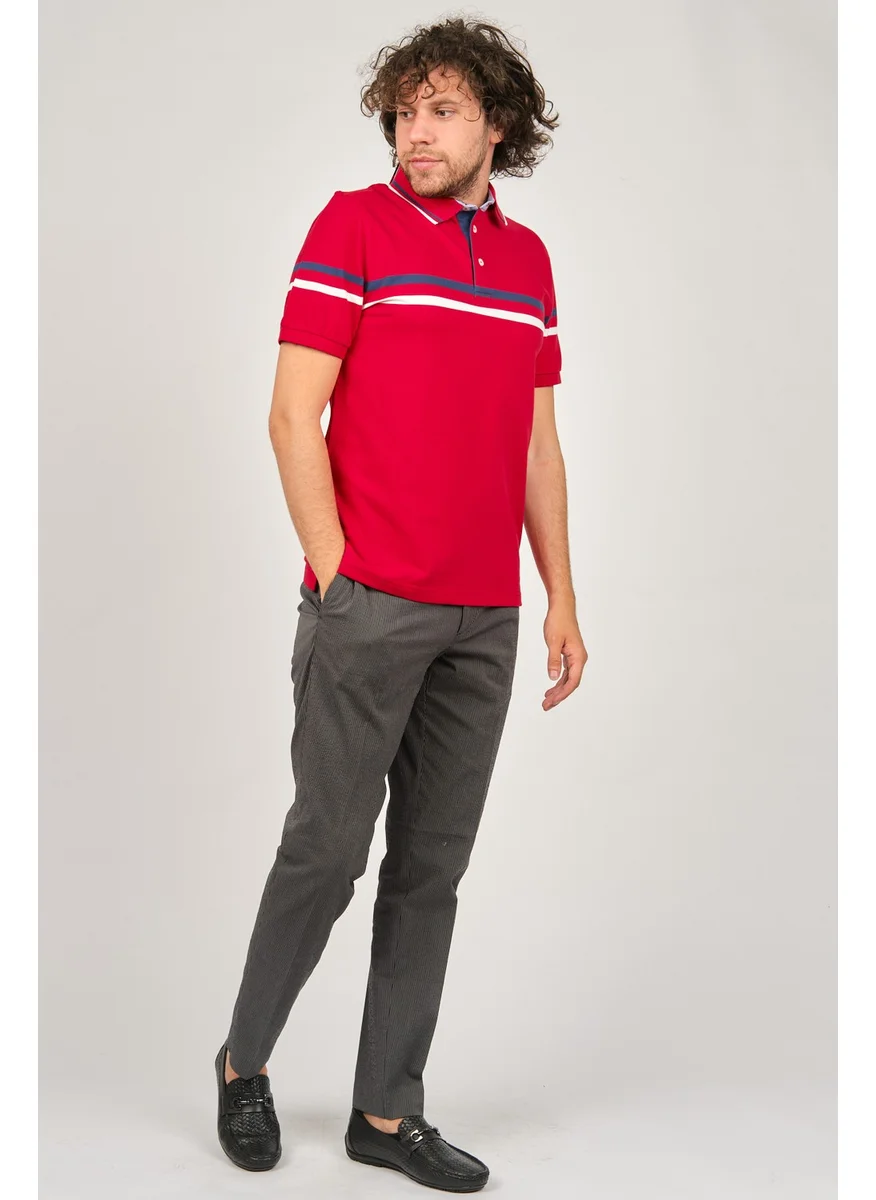 Desen Triko Pattern Knitwear Men's Polo Collar Striped Detailed T-Shirt 0249814 Red