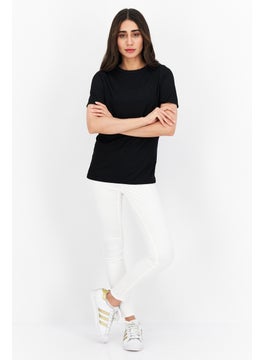 Miss Selfridge Women Petite Crew Neck Shorts Sleeves Ribbed Blouse, Black  - Image 2