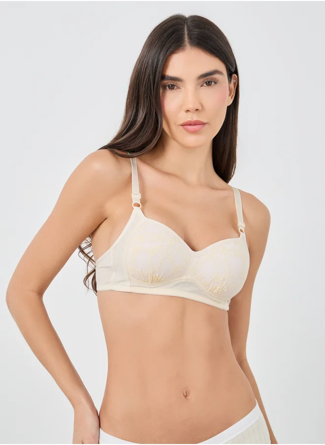 ستايلي Styli Padded Wired Balconette Bra with Tonal Embroidery Detail