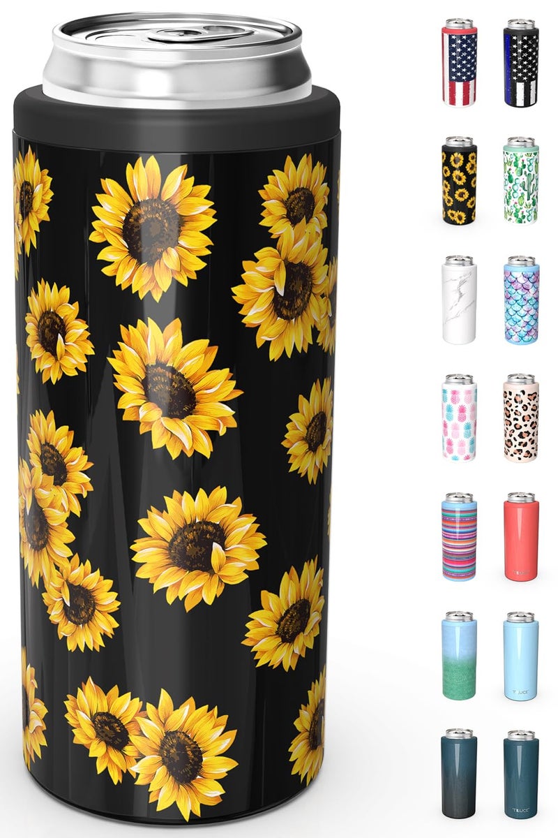 Tiluck Skinny Can Cooler For Slim Beer & Hard Seltzer  Stainless Steel  Doucle-Walled Stainless Steel Insulated Slim Cans  Standard 12 Oz (Sunflower) - Image 1