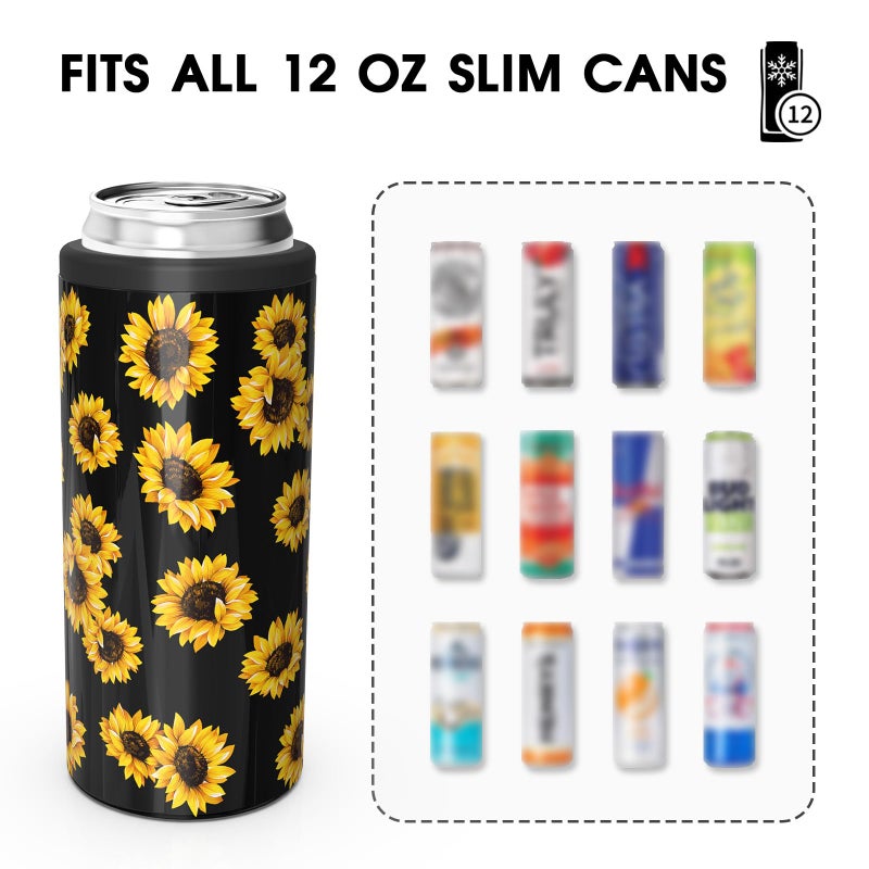 Tiluck Skinny Can Cooler For Slim Beer & Hard Seltzer  Stainless Steel  Doucle-Walled Stainless Steel Insulated Slim Cans  Standard 12 Oz (Sunflower) - Image 3