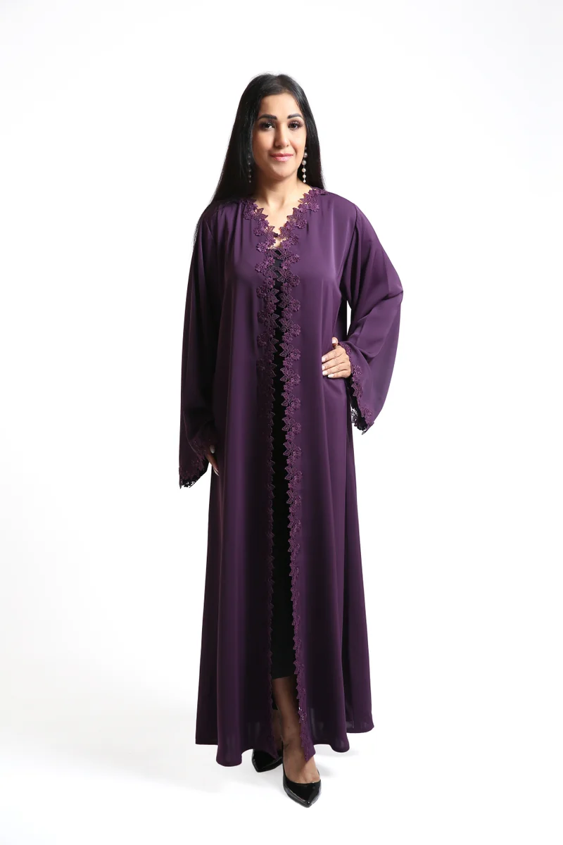 Nikias Purple Nida Abaya with sequence lace Detailing