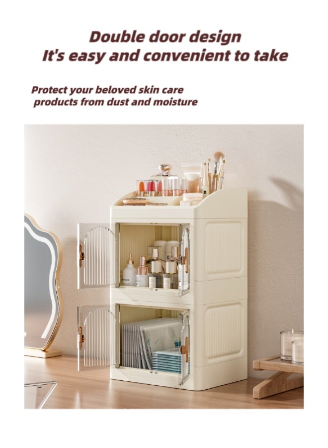 High-end desktop foldable double door desktop storage box multi-layer stationery collection rack, multi-layer finishing, lipstick, cosmetics, skin care products cabinet， - Image 5