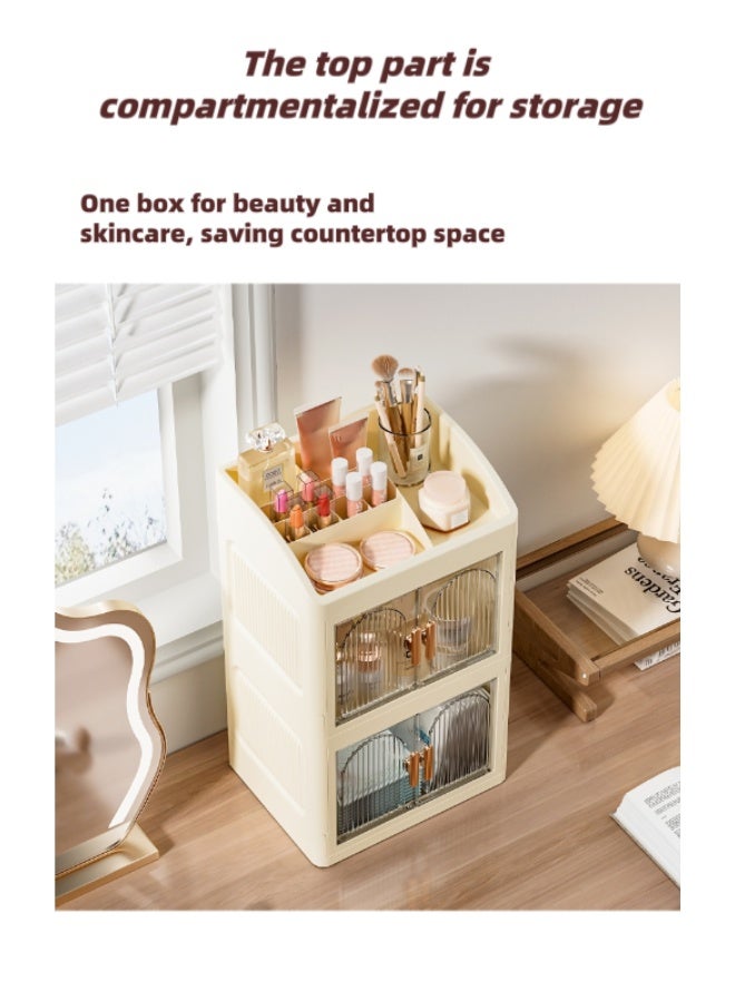 High-end desktop foldable double door desktop storage box multi-layer stationery collection rack, multi-layer finishing, lipstick, cosmetics, skin care products cabinet， - Image 4