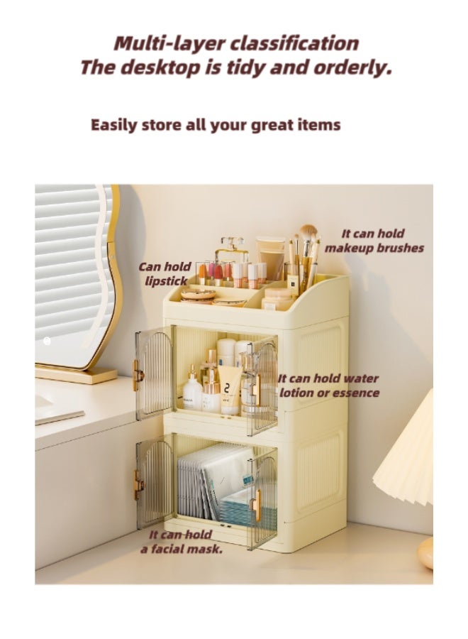High-end desktop foldable double door desktop storage box multi-layer stationery collection rack, multi-layer finishing, lipstick, cosmetics, skin care products cabinet， - Image 3