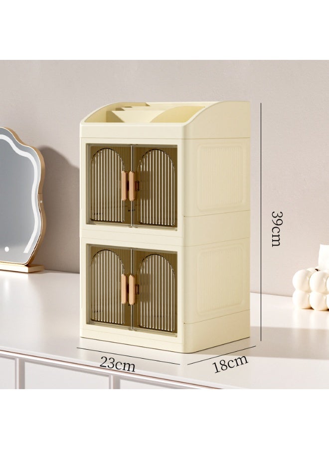 High-end desktop foldable double door desktop storage box multi-layer stationery collection rack, multi-layer finishing, lipstick, cosmetics, skin care products cabinet， - Image 1