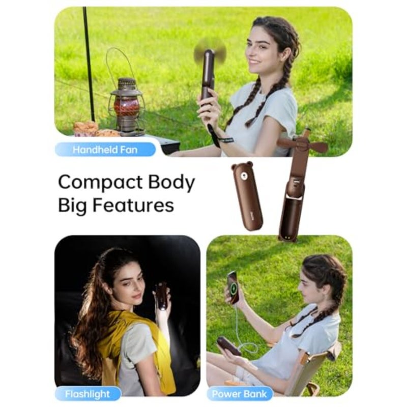 Handheld Fan 8 Plus: All-in-One Mini Fan with 37Hrs Cooling and 4500mAh PowerBank and Flashlight, USB Rechargeable, Portable Pocket Size for Travel, Makeup, Concert, Gifts for Women - Image 2