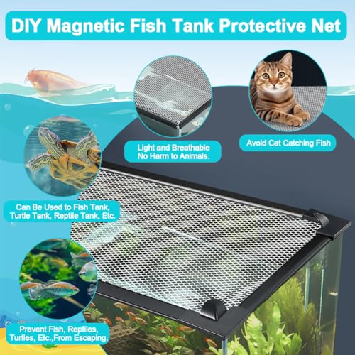 Jaxbo Magnetic Aquarium Cover Lid, DIY Fish Tank lid Anti-Jumping net Cover mesh Terrarium lid Aquarium Hood，Adjustable Size Fit Tank Size Max 35''X19'' - Image 4